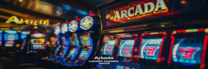 Красочный зал с автоматами Arkada Casino и яркими огнями